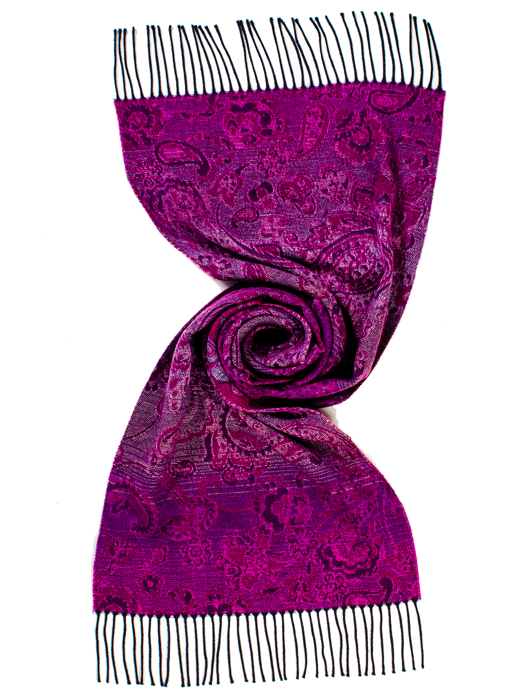 STOLA JACQUARD CACHEMERE CON FRANGE 100% PC MADE IN ITALY - WINE